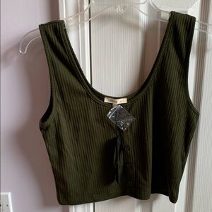 Le Lis Green Ribbed Crop Tank Top